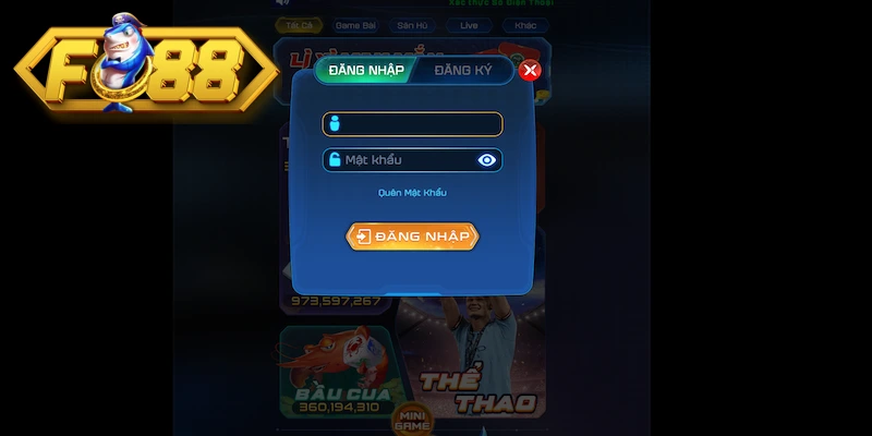 Điền thông tin theo hướng dẫn đăng nhập tại Fo88