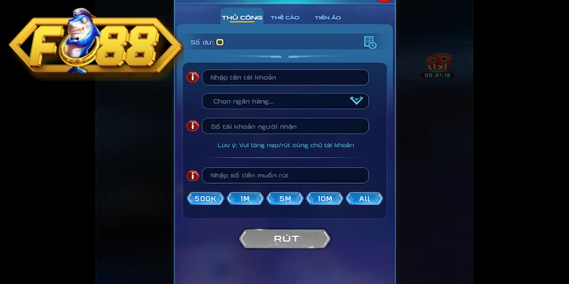 Hướng dẫn rút tiền Fo88 bằng ngân hàng